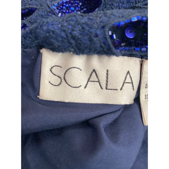 1990s Scala Royal Blue Sequin One Shoulder Gown Open Back Evening Dress Sz M - Picture 8 of 16